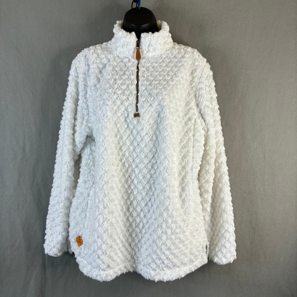 Simply Southern White Diamond Textured Sherpa Fleece Quarter Zip Pullover Womens